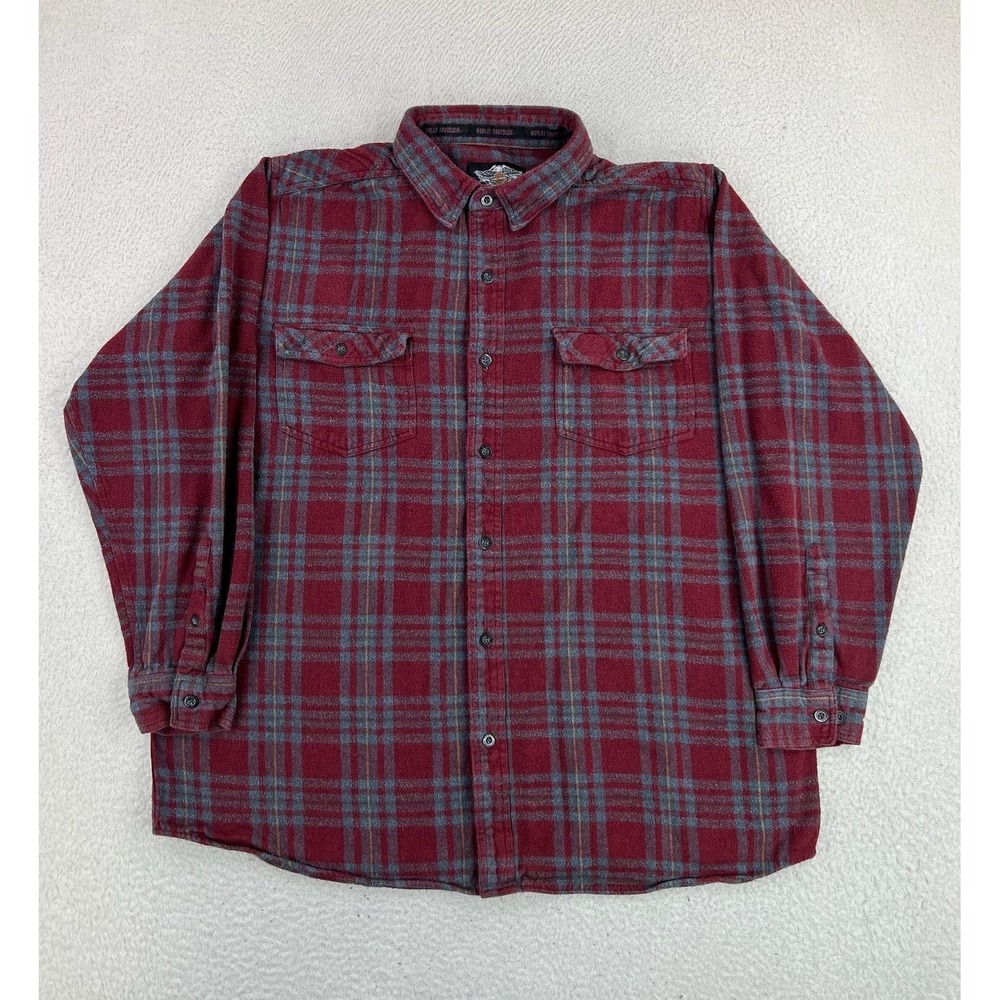Harley-Davidson Shirt Mens 2XLT Red Plaid Flannel Long Sleeve Button Up Casual